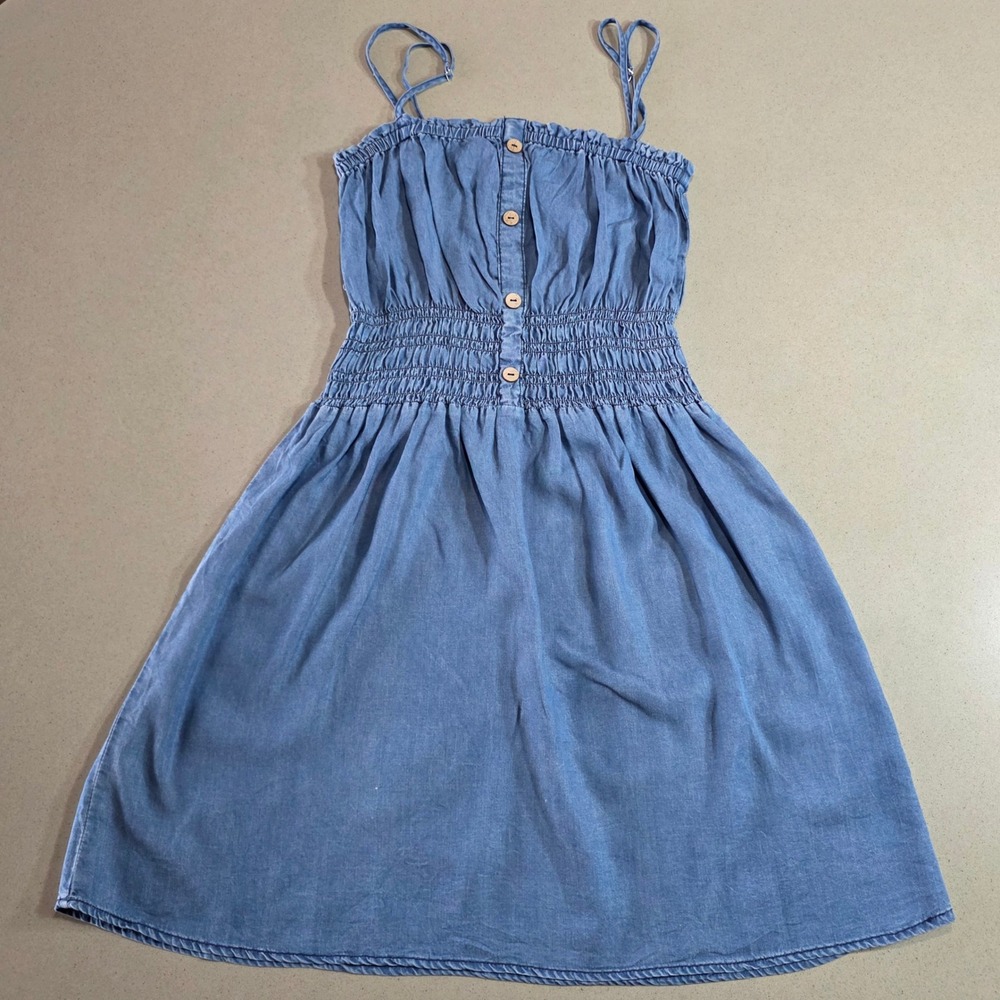 Ci Sono Los Angeles Blue Tencel Smocked Waist Chambray Dress Large DR183